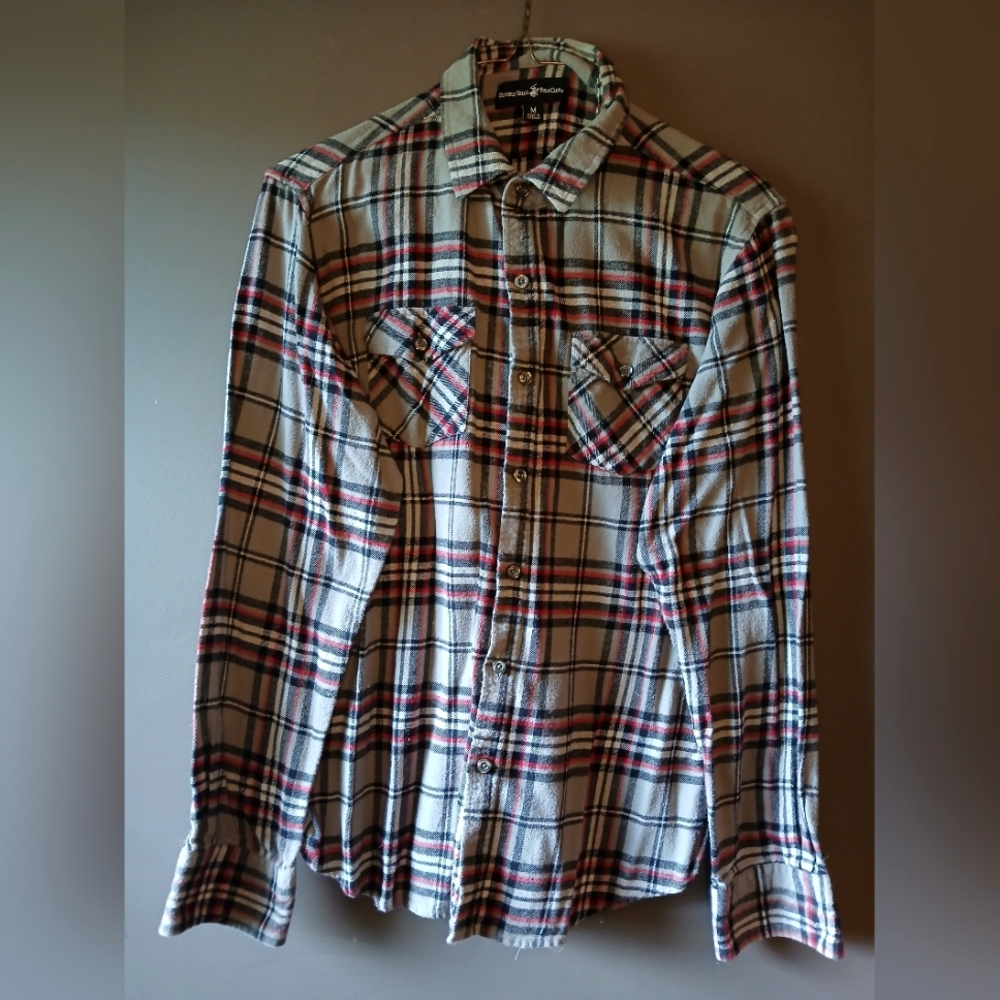 BEVERLY HILLS POLO CLUB MENS RED AND GRAY MEDIUM LONG SLEEVE BUTTON DOWN TOP